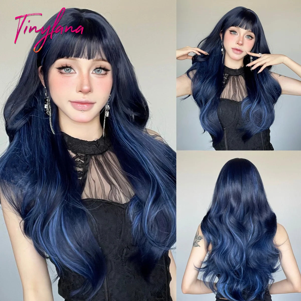 Long Curly White Platinum Synthetic Wigs with Bangs for Women Afro Cosplay Lolita Wavy Wig Natural Hair Heat Reisitant Daily Use