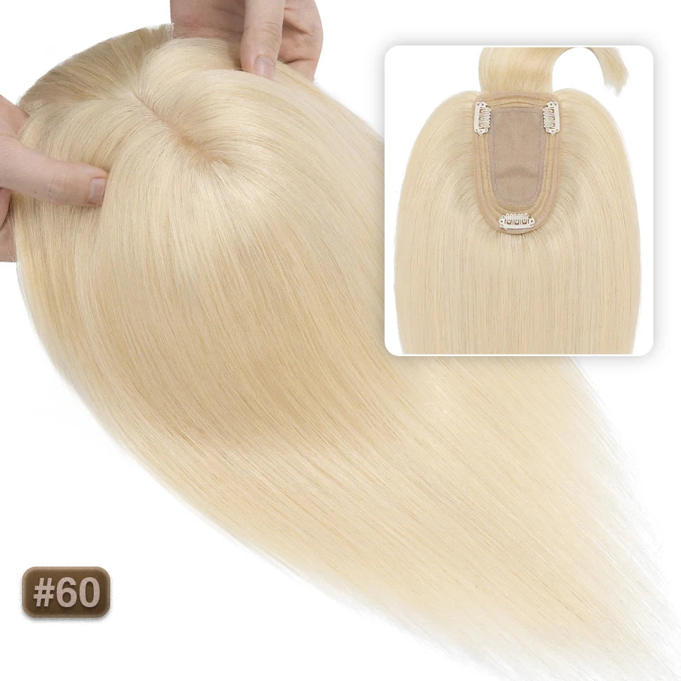 TESS Women Topper 7x12.5cm Hair Toppers With Bangs Hair Clips Natural Hair Wigs 100% Human Hair Silk Base Clip In Hair Extension