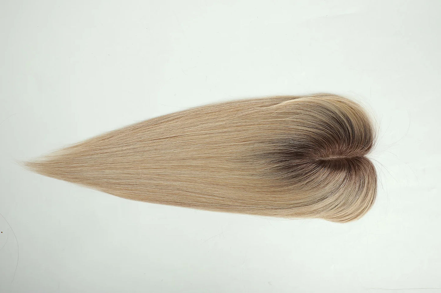 14 inch Hair Toppers for Women Brown Blonde Ombre Human Hair Toppers Silk Base Clips in Hair Extension Blonde Topper With Bangs