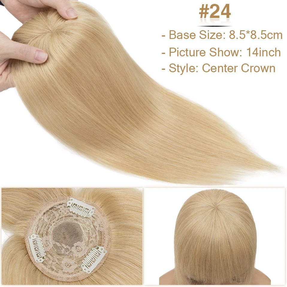 S-noilite 8.5x8.5cm Hair Topper Human Hair Cilp Center Crown Wig With Bangs Clip In Natural Hair Extension Hair Vortex Hairpiece