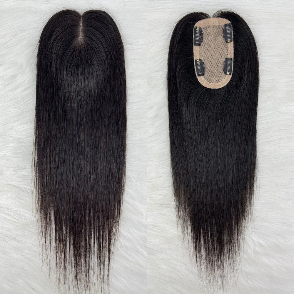 Black Brown Color Topper With Clips 3 Sizes Silk Base Virgin Human Hair Women Toppers Free Part Natural Scalp Top European Hair