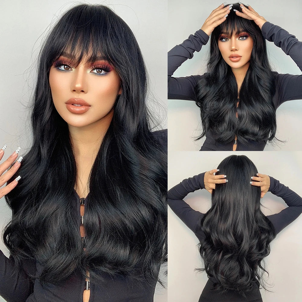 HENRY MARGU Long Straight Synthetic Wigs with Bangs Brown Red Copper Ginger Machine Made Wig for Women Cosplay Heat Resistant