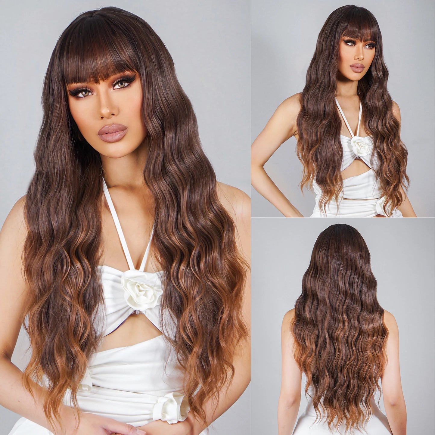 Long Curly White Platinum Synthetic Wigs with Bangs for Women Afro Cosplay Lolita Wavy Wig Natural Hair Heat Reisitant Daily Use
