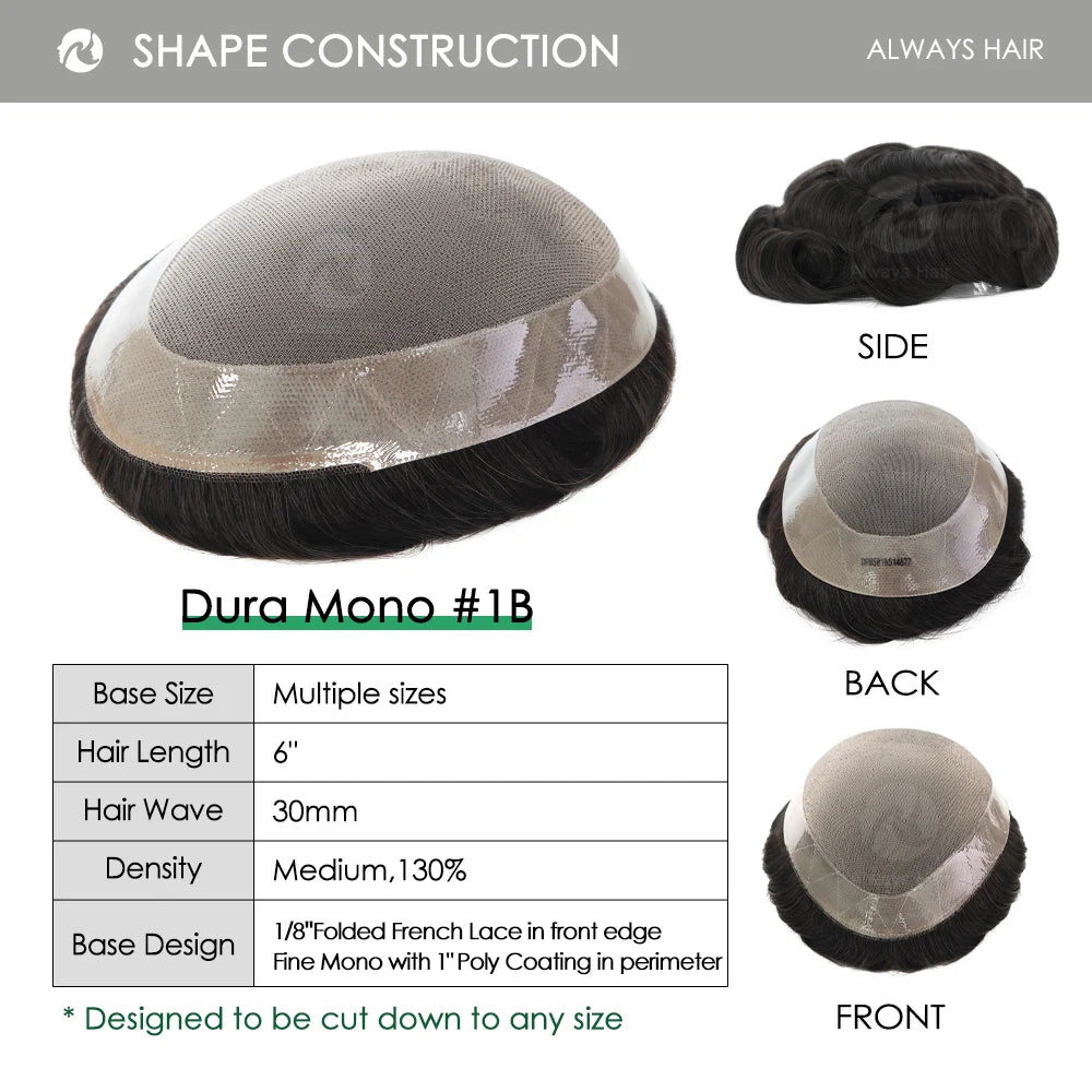 High Quality Man Toupee 1/8 Folded French Lace Durable Fine Mono Men's Capillary Prosthesis Hair Multiple Size Wig Man Free Ship