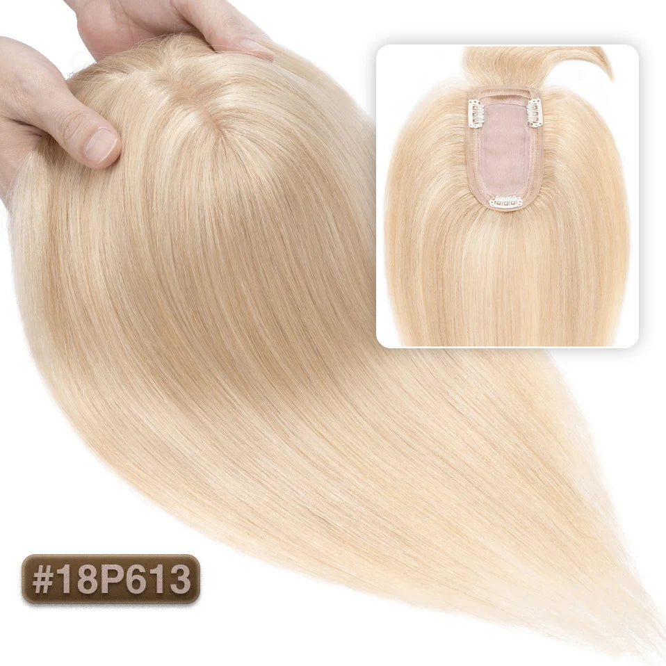 TESS Women Topper 7x12.5cm Hair Toppers With Bangs Hair Clips Natural Hair Wigs 100% Human Hair Silk Base Clip In Hair Extension