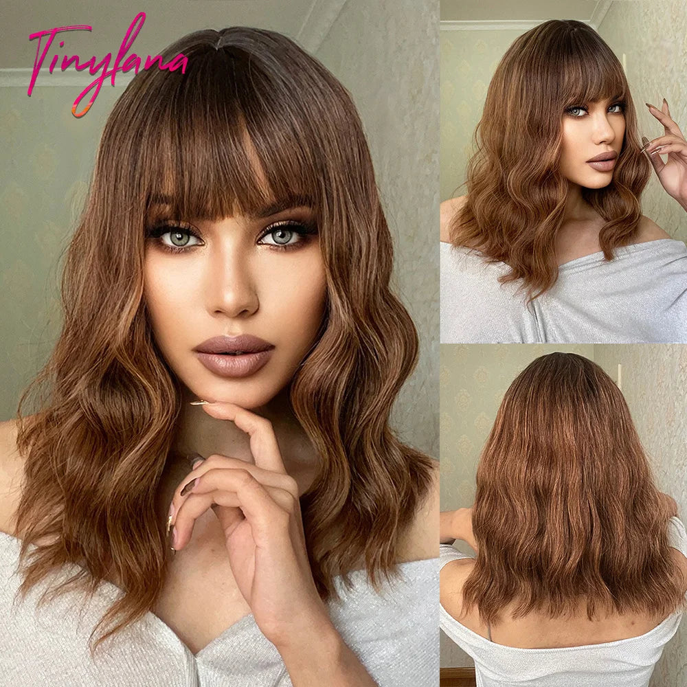 Bob Blue Curly Wavy Wigs with Bangs Short Colorful Cosplay Wigs for Women Afro Halloween DaiIy Natural Heat Resistant Fake Hair