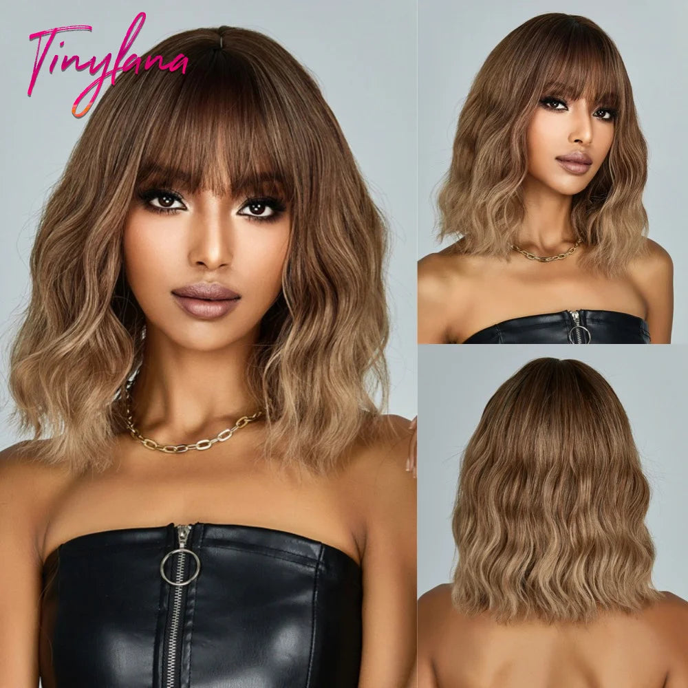 Bob Blue Curly Wavy Wigs with Bangs Short Colorful Cosplay Wigs for Women Afro Halloween DaiIy Natural Heat Resistant Fake Hair