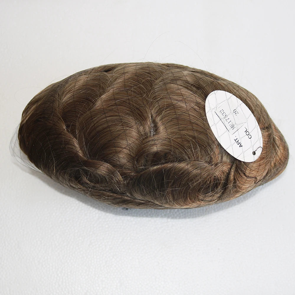 Dark Brown Men Toupee 80% Natural Hairline 0.02mm Invisible Super Thin Skin PU Black Grey Blonde Human Hair Hairpieces Prosthesi