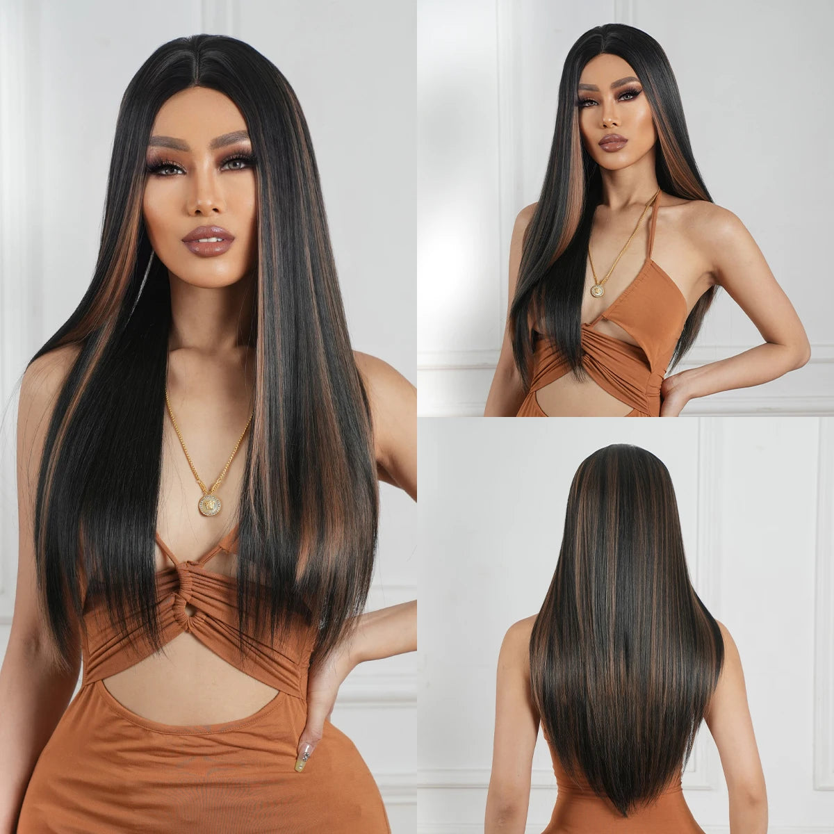 Long Straight Pink Mixed White Synthetic Wigs with Bangs Halloween Cosplay Colorful Wigs for Women Natural Hair Heat Resistant