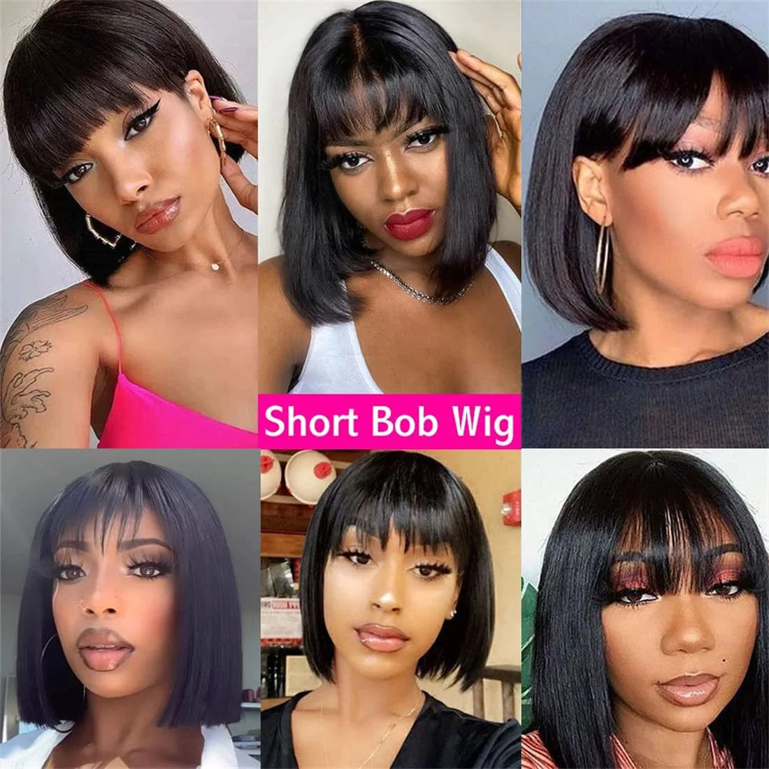 Glueless Bone Straight Short Bob Human Hair Wig With Bangs Brazilian Wigs For Black Women Ready To Wear Cheap On Sale Clearance