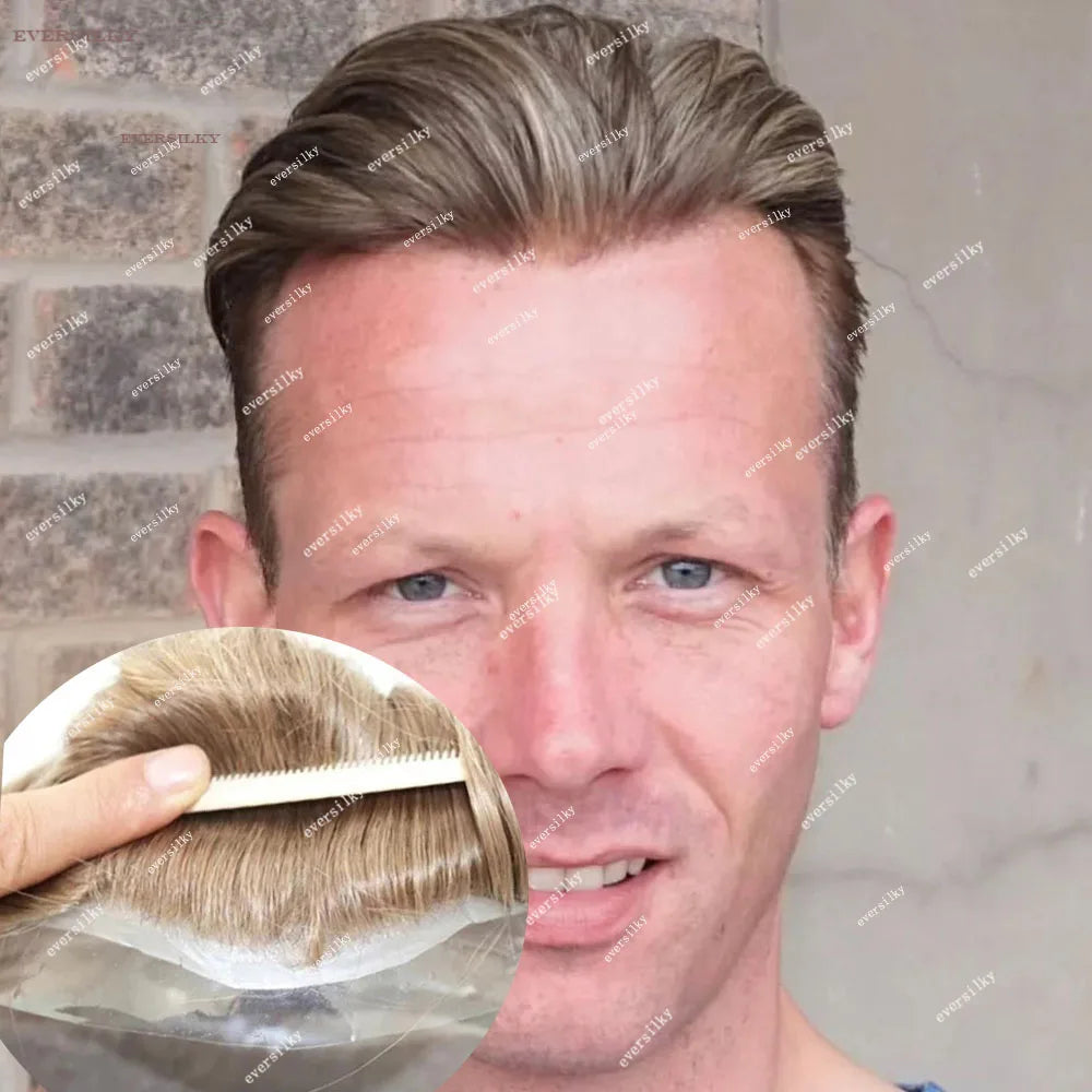 Ultra Thin Skin 1B80 Men Toupee Human Hair 0.02mm Full PU Gery Black Mix Wig Capillary Prosthesis Toupet Male Replacement System