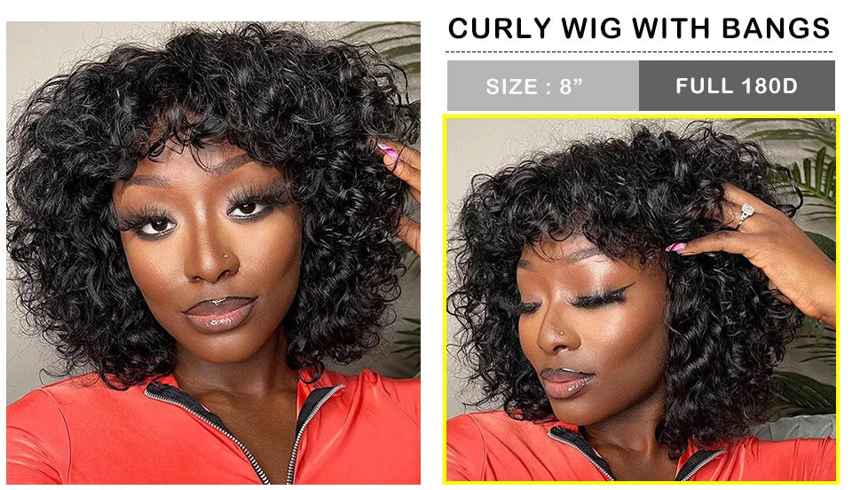 Jerry Curly Short Bob Human Hair Wigs With Bangs Wear To Go Glueless Wig Ombre 99J Water Wave Blonde Colored Wig For Women
