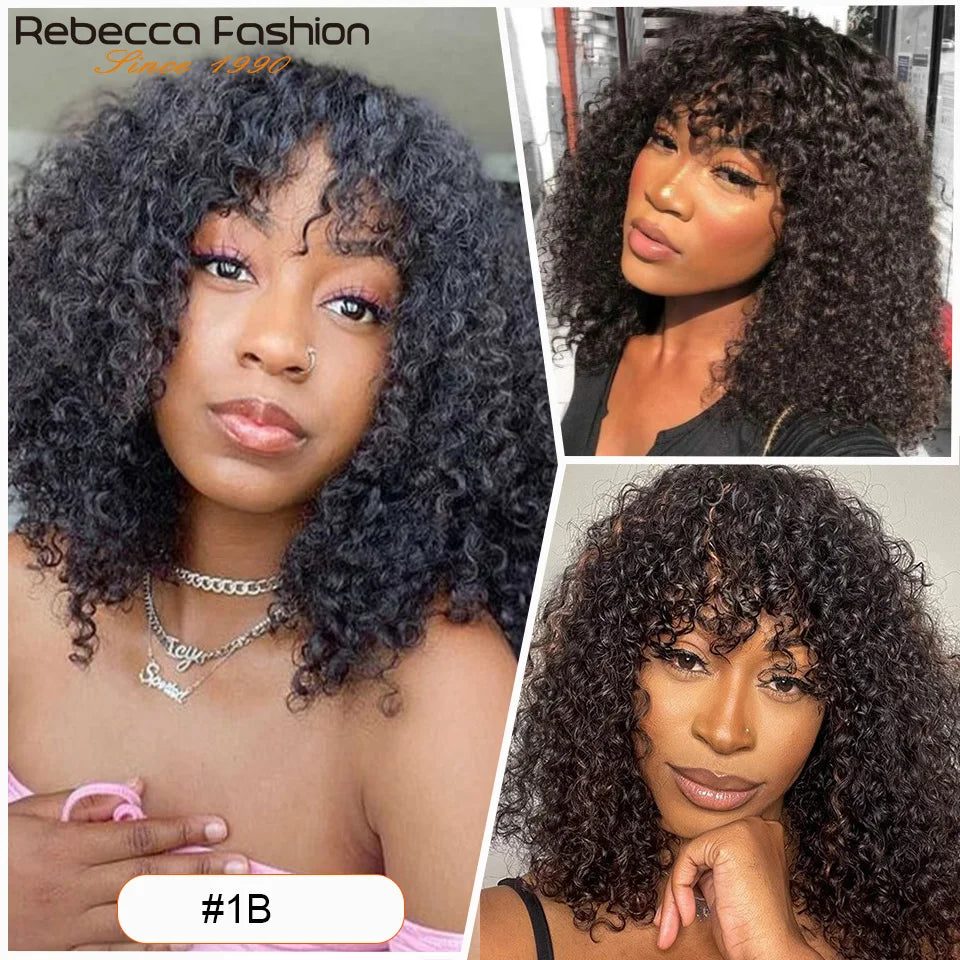 Jerry Curly Short Bob Human Hair Wigs With Bangs Wear To Go Glueless Wig Ombre 99J Water Wave Blonde Colored Wig For Women