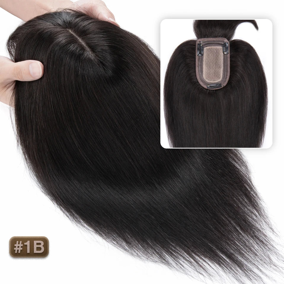 TESS Women Topper 7x12.5cm Hair Toppers With Bangs Hair Clips Natural Hair Wigs 100% Human Hair Silk Base Clip In Hair Extension