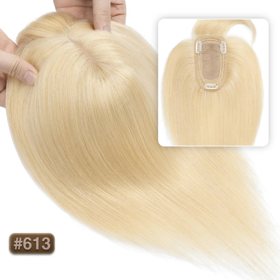 TESS Women Topper 7x12.5cm Hair Toppers With Bangs Hair Clips Natural Hair Wigs 100% Human Hair Silk Base Clip In Hair Extension