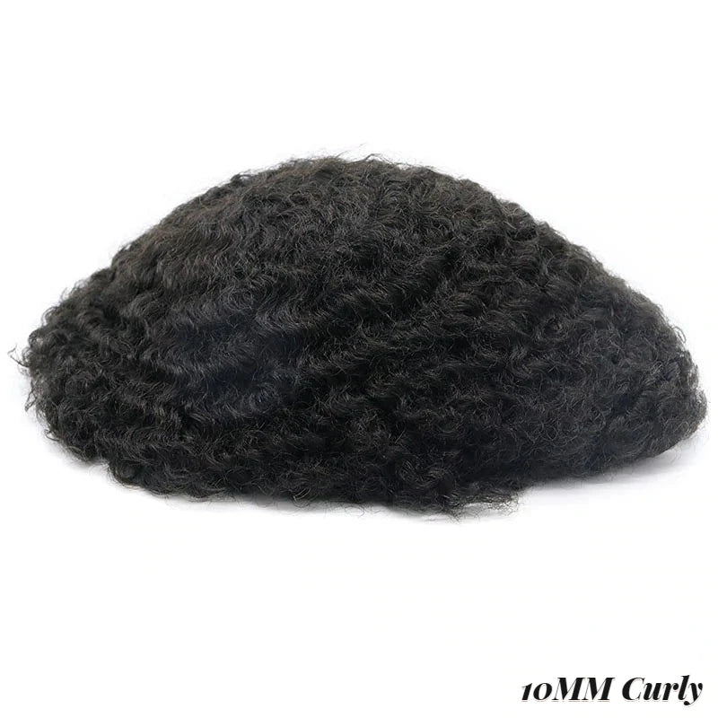 Curly Men's Wig Mono Npu Indian Human Hair Toupee For Men Durable Capillary Prosthesis Natural Black Wigs Man 6inch Hairpieces