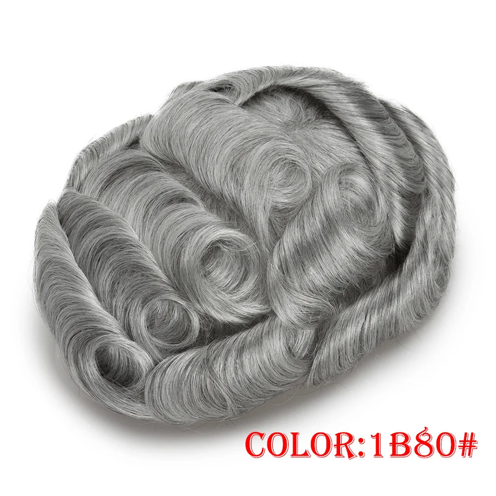 Men Wig Toupee For Men Natural Hairline Indian Human Hair Men's Capillary Prothesis Hair Wig Male 0.1mm Thin Skin Hair Wig