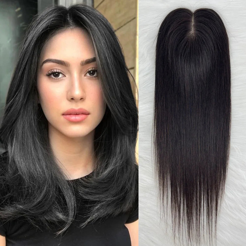 Black Brown Color Topper With Clips 3 Sizes Silk Base Virgin Human Hair Women Toppers Free Part Natural Scalp Top European Hair