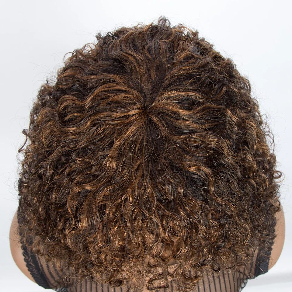 Jerry Curly Short Bob Human Hair Wigs With Bangs Wear To Go Glueless Wig Ombre 99J Water Wave Blonde Colored Wig For Women