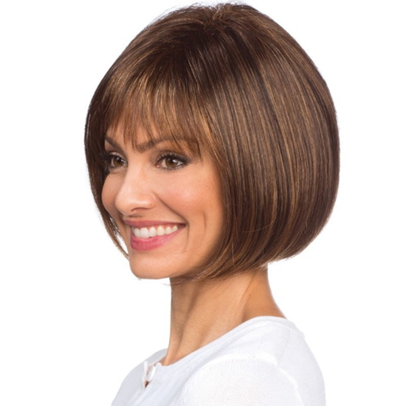 Women's Fashion Wig Natural Brown Short Bob Hair Wig with Side Bangs Daily Party Wigs for Women Female Heat Resistant Fake Hair