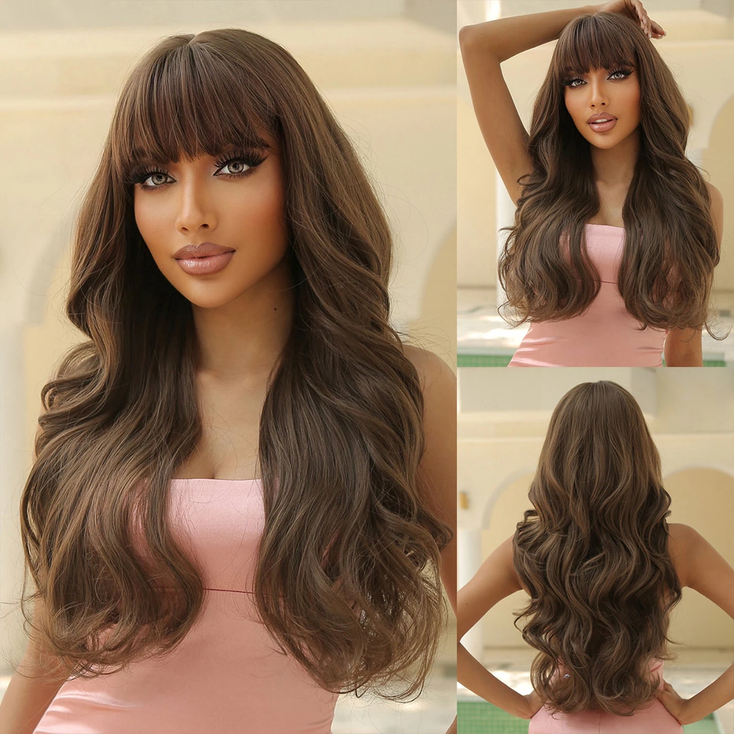 LOUIS FERRE Synthetic Black Green Ombre Long Wavy Curly Wig for Women Natural Hair With Bangs Cosplay Party Heat Resistant Wig