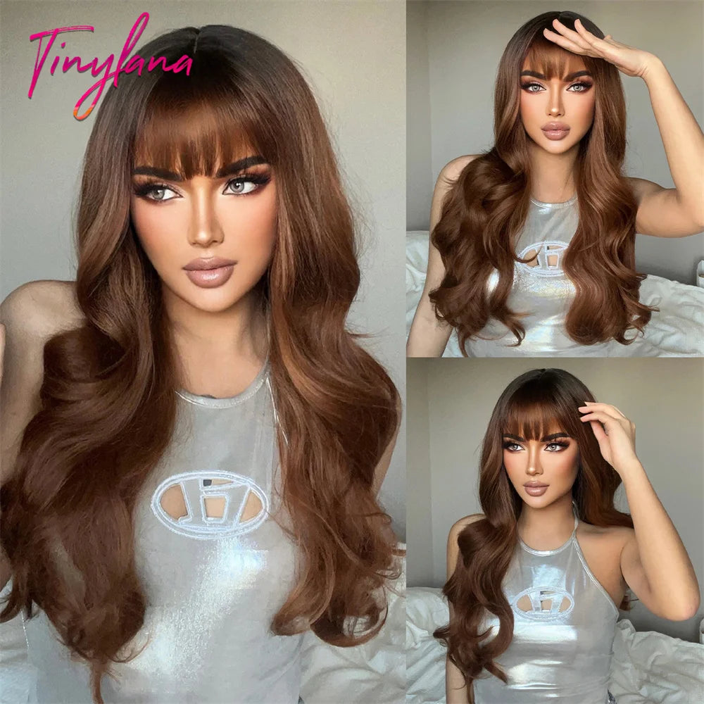 Blonde Ginger Yellow Lolita Cosplay Synthetic Wigs Long Curly Wavy Natural Hair with Bangs for Women Party Heat Resistant Wig