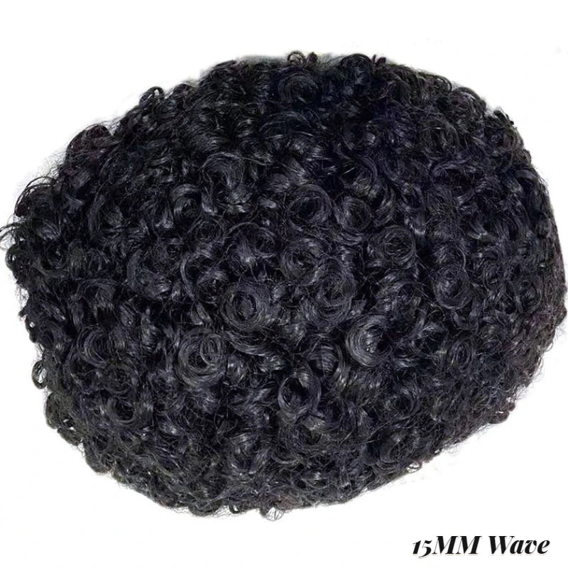 Curly Men's Wig Mono Npu Indian Human Hair Toupee For Men Durable Capillary Prosthesis Natural Black Wigs Man 6inch Hairpieces