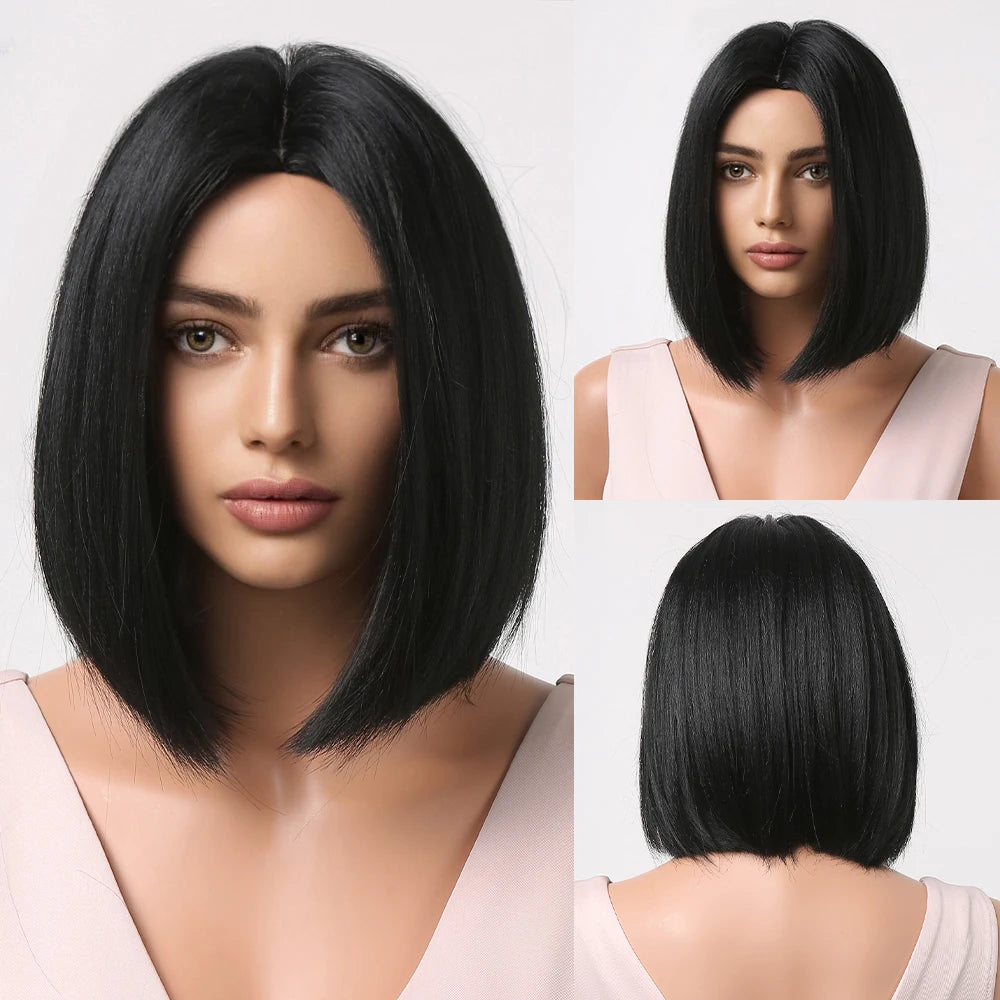 HENRY MARGU Ombre White Blonde Bob Synthetic Wig Short Straight with Bangs Natural Hair Wig for Women Cosplay Wig Heat Resistant