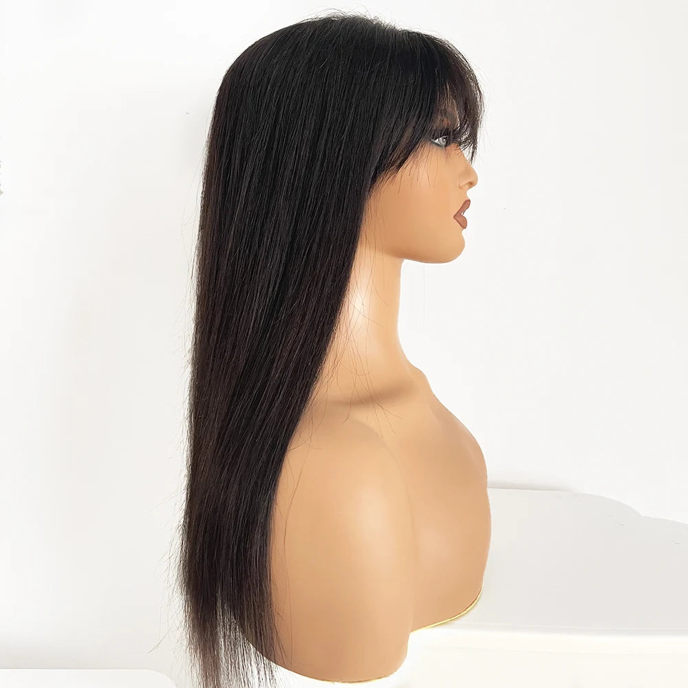 All Sizes Silk Base Virgin Human Hair Toppers with Bangs Full Handmade Silk Top Human Hair Piece Fringe Women Toupee With Clips