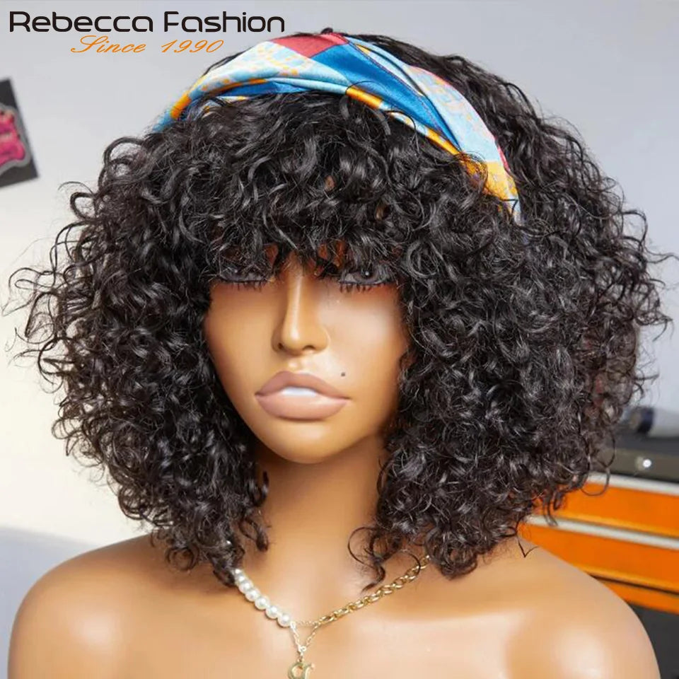 Jerry Curly Short Bob Human Hair Wigs With Bangs Wear To Go Glueless Wig Ombre 99J Water Wave Blonde Colored Wig For Women