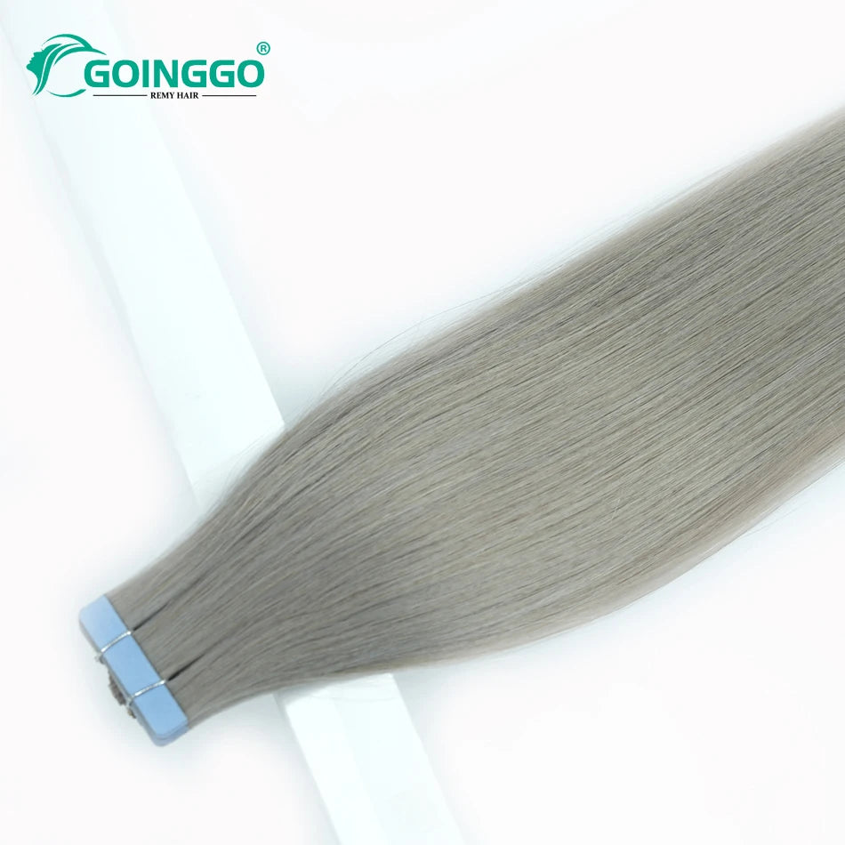 Straight Sliver Grey Human Hair Tape In Extensions Skin Weft Adhesive Tape In Grey Remy Hair Tape Extension 20Pcs/Set 50g 26Inch