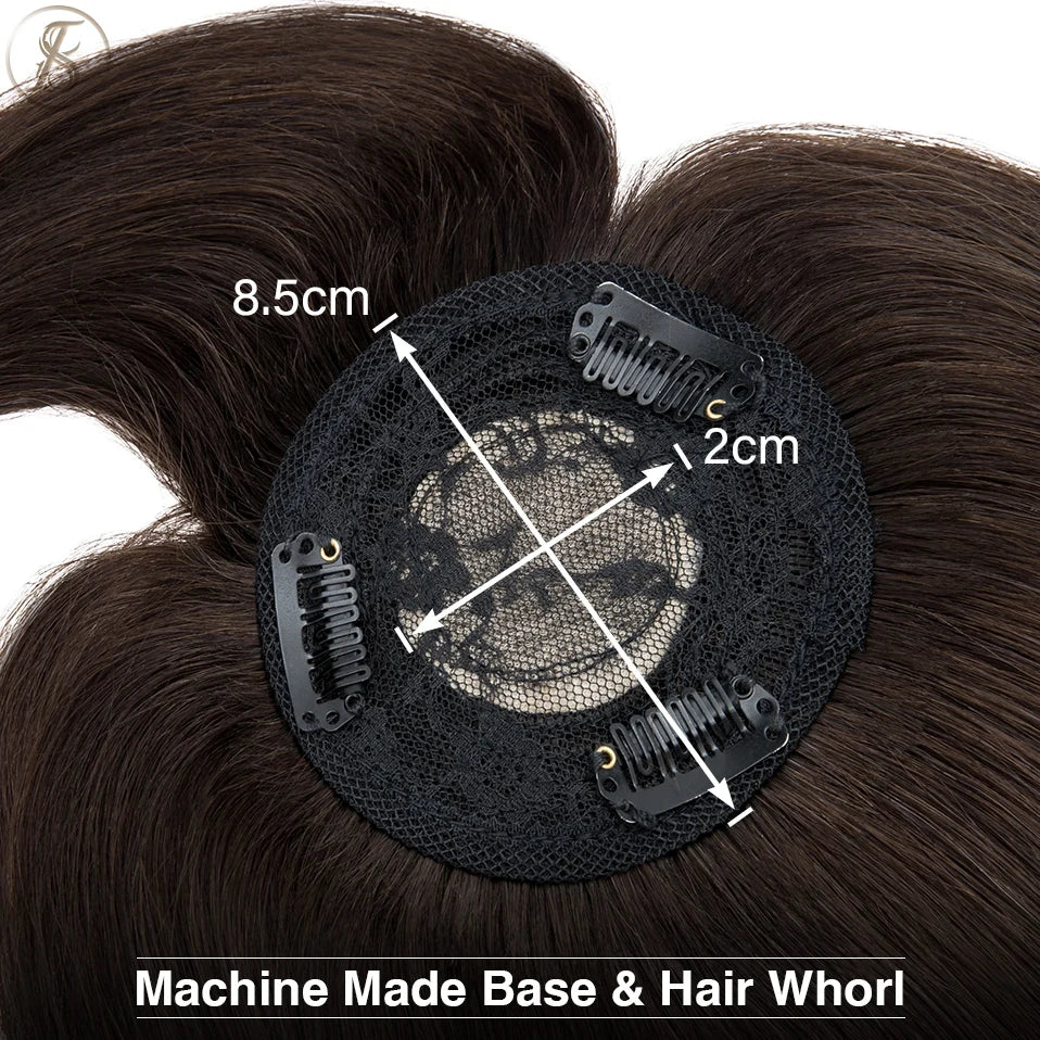 TESS Human Hair Toppers 8.5x8.5cm Women Topper 2cm Hair Vortex Natural Hair Wigs Center Crown Machine-made Hairpiece With Bangs