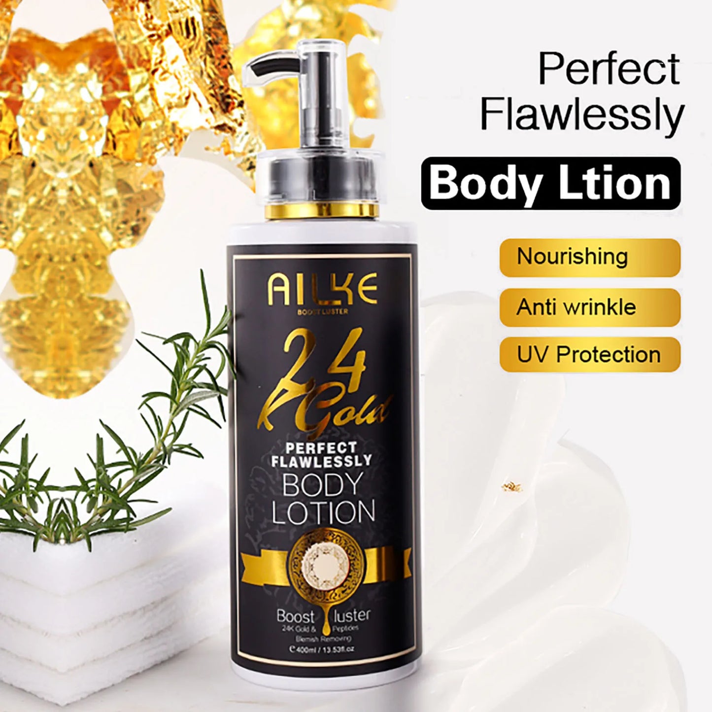 AILKE 24K Gold Perfect Flawlessly Lightening Skin Care Kit, Moisturizing, Smooth Skin, Even Skin Tone, Reduce Wrinkles
