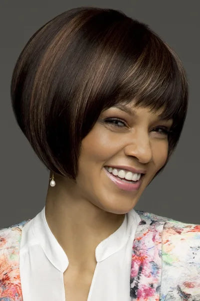 Women's Fashion Wig Natural Brown Short Bob Hair Wig with Side Bangs Daily Party Wigs for Women Female Heat Resistant Fake Hair
