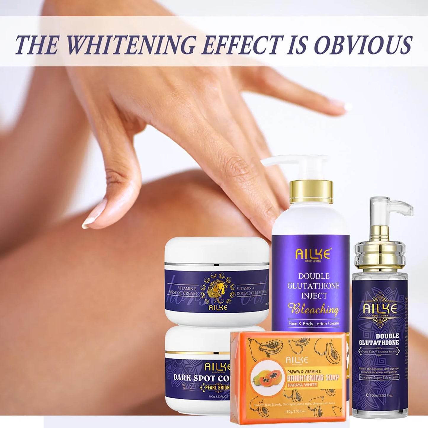 AILKE Whitening Skin Care Set, Reduce White, Dark, and Black Spots, Moisturizing, Clean Skin, Lightening for All Skin Types