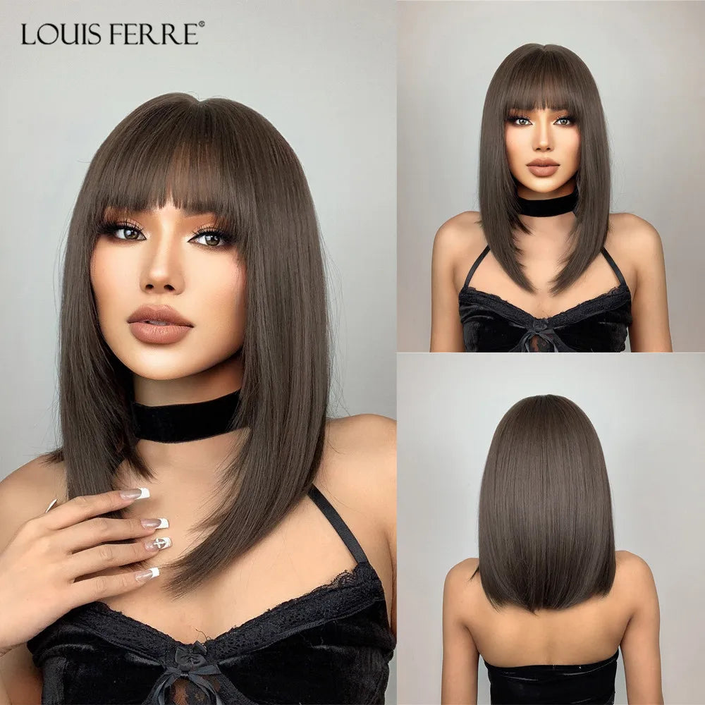 Short Straight Synthetic Wigs Black Mixed Ginger Orange Wigs for Women Natural Hair With Bangs Heat Resistant Daily Cosplay Wigs