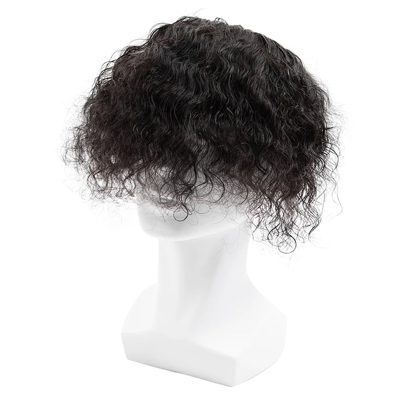 Curly Men's Wig Mono Npu Indian Human Hair Toupee For Men Durable Capillary Prosthesis Natural Black Wigs Man 6inch Hairpieces