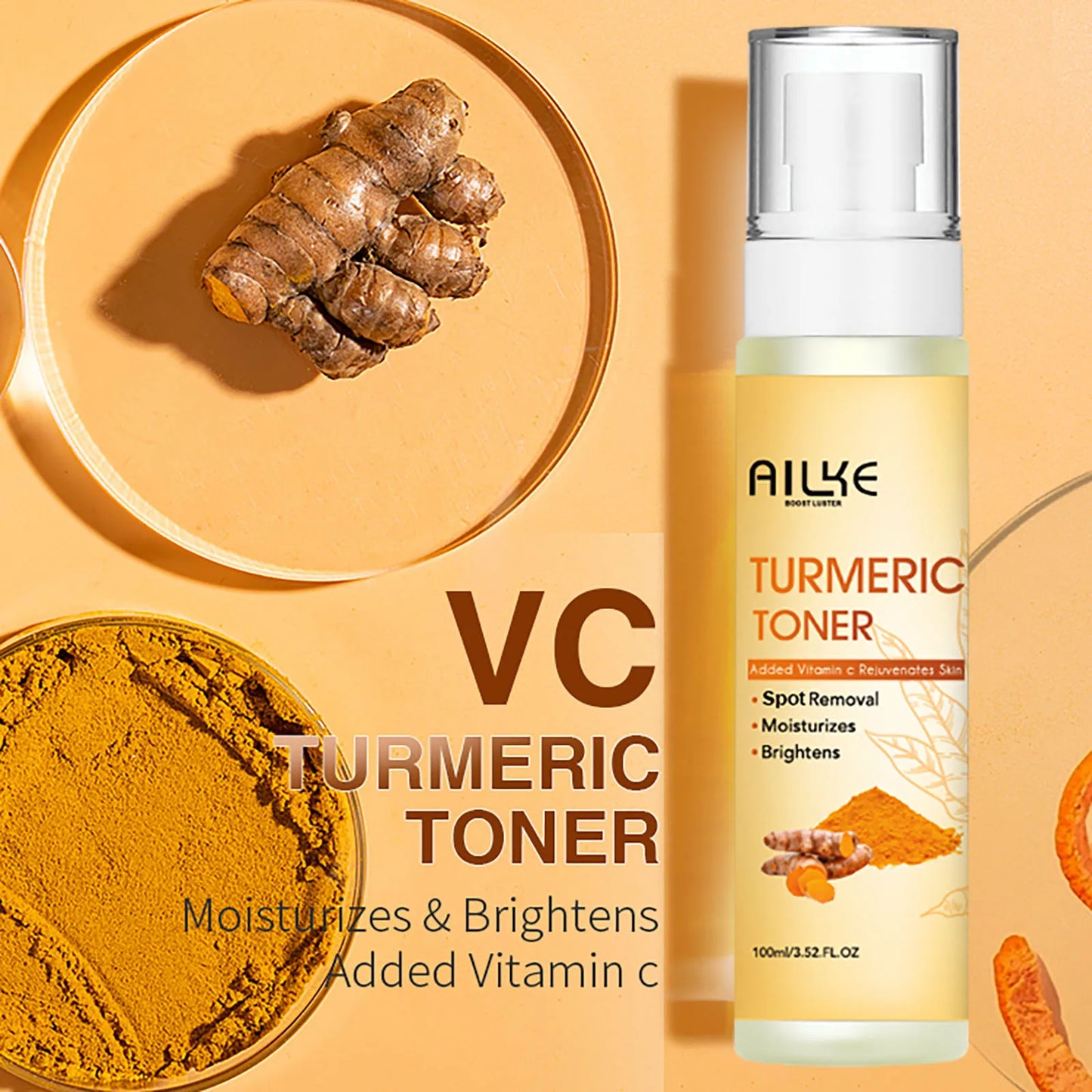 AILKE Natural Turmeric Skin Care Range, Lightening, Cleaning Skin, Moisturizes, Remove Acne and Pimples, Refining Pores