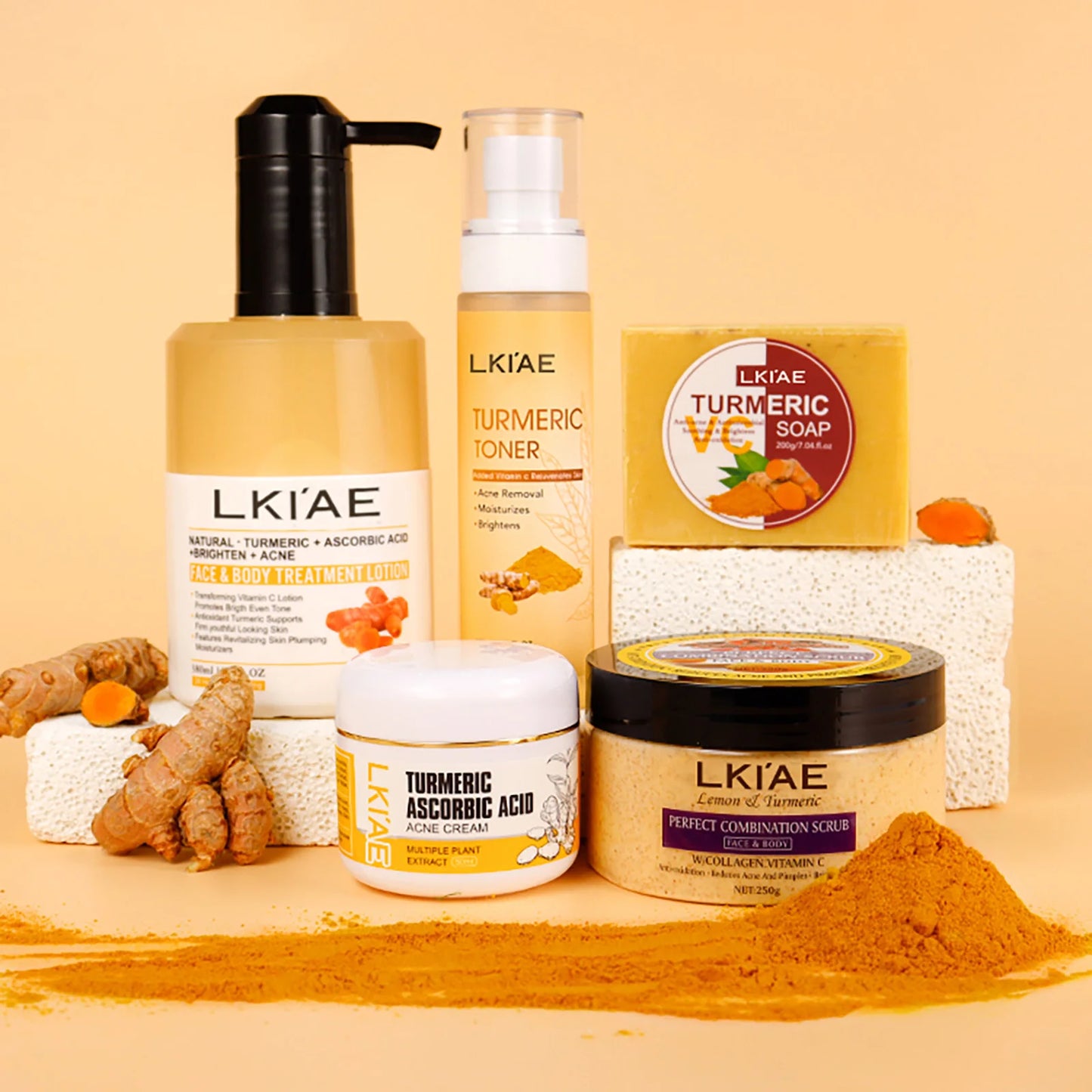 Organic Turmeric Skin Care Kit, Brighten, Remove Darkness, Spots, Acne, Lighten, Hydration, Exfoliate, Even Skin Tone,