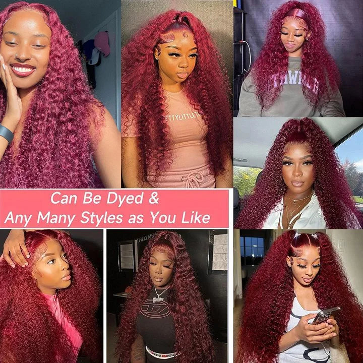 30 40 Inch 99J Burgundy 13x6 Hd Lace Frontal Human Hair Wig Red Colored 13x4 Transparent Lace Curly Deep Wave Frontal Wig