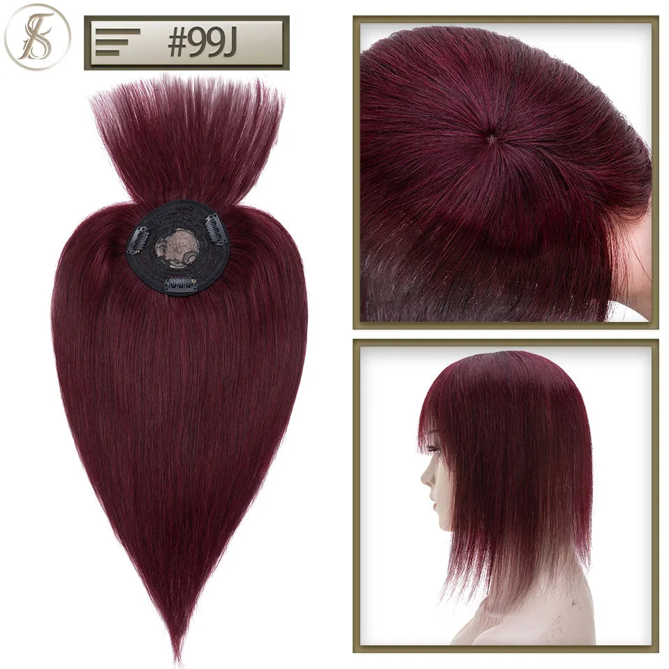 TESS Human Hair Toppers 8.5x8.5cm Women Topper 2cm Hair Vortex Natural Hair Wigs Center Crown Machine-made Hairpiece With Bangs