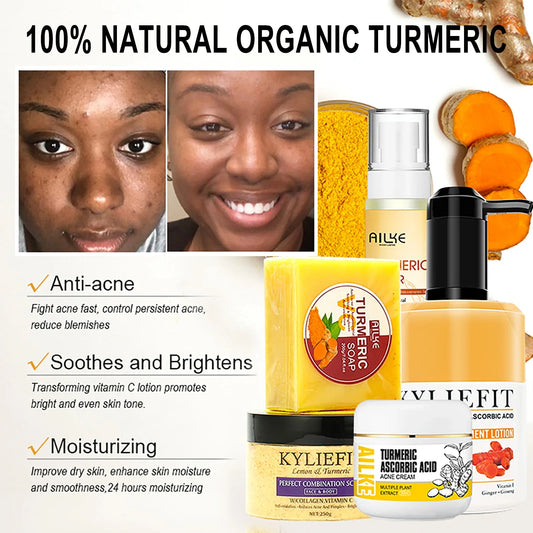 AILKE Organic Turmeric Skin Care Set, Brighten, Cleaning Skin, Reduce Acne,Pimples, Whitening, Even Skin Tone, Improve Dry Skin