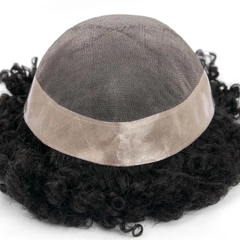 Curly Men's Wig Mono Npu Indian Human Hair Toupee For Men Durable Capillary Prosthesis Natural Black Wigs Man 6inch Hairpieces