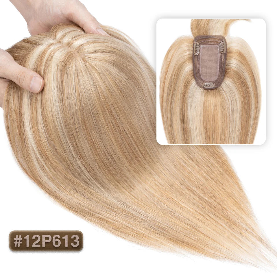 TESS Women Topper 7x12.5cm Hair Toppers With Bangs Hair Clips Natural Hair Wigs 100% Human Hair Silk Base Clip In Hair Extension