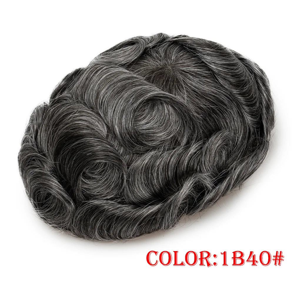 Men Wig Toupee For Men Natural Hairline Indian Human Hair Men's Capillary Prothesis Hair Wig Male 0.1mm Thin Skin Hair Wig