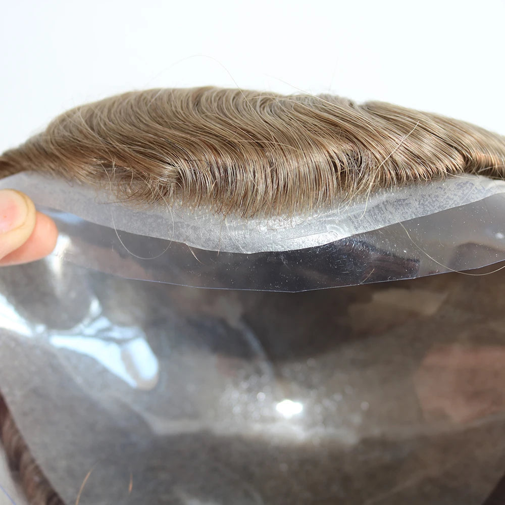 Dark Brown Men Toupee 80% Natural Hairline 0.02mm Invisible Super Thin Skin PU Black Grey Blonde Human Hair Hairpieces Prosthesi