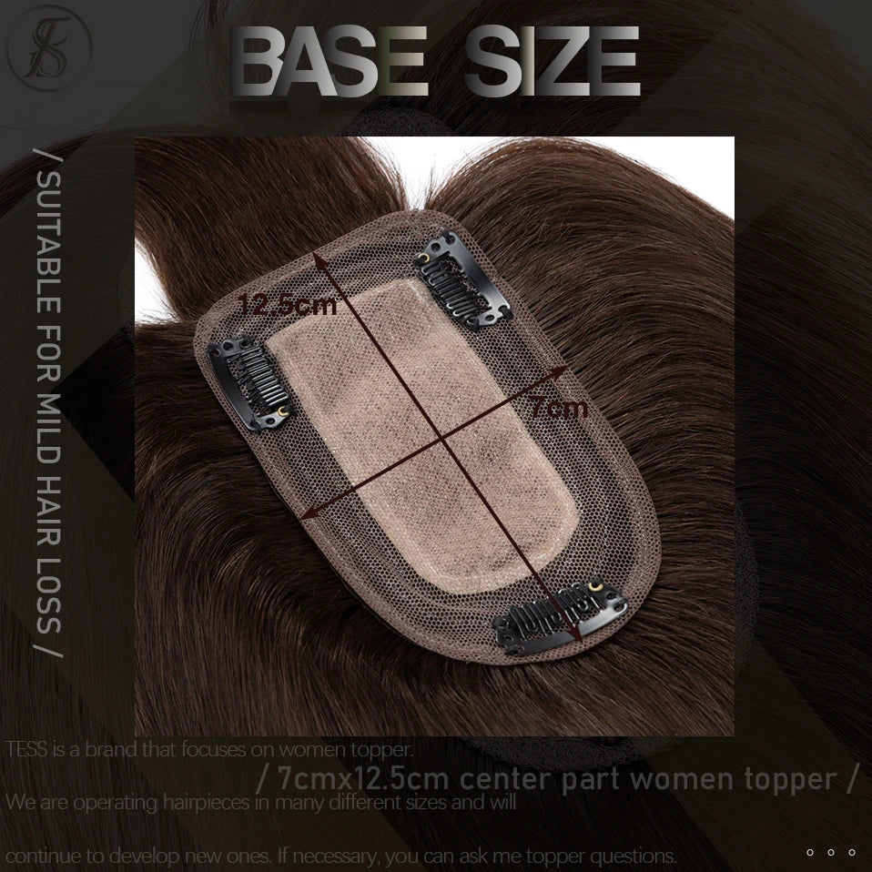 TESS Women Topper 7x12.5cm Hair Toppers With Bangs Hair Clips Natural Hair Wigs 100% Human Hair Silk Base Clip In Hair Extension