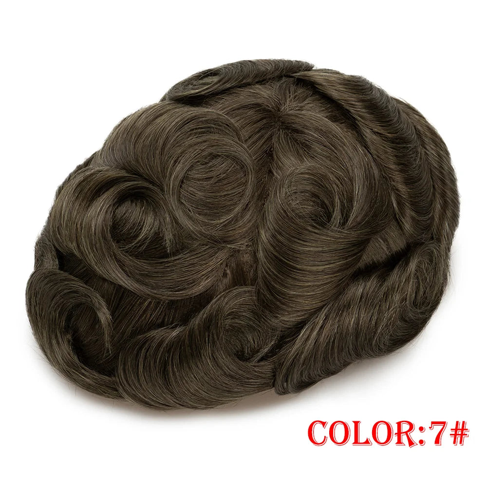 Men Wig Toupee For Men Natural Hairline Indian Human Hair Men's Capillary Prothesis Hair Wig Male 0.1mm Thin Skin Hair Wig