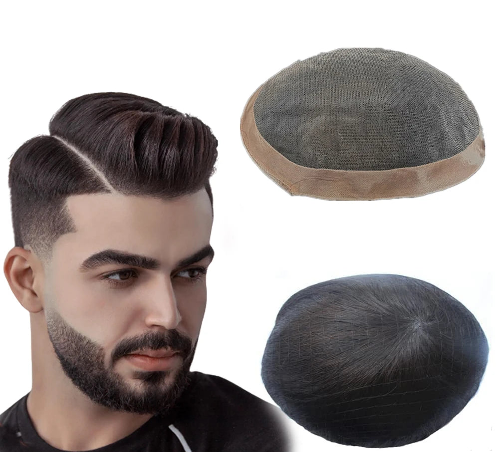 N.L.W Toupee for Men Fine Mono Men Toupee Human Hair Replacement System Hair prosthesis Hair wigs Natural Black Hair Units