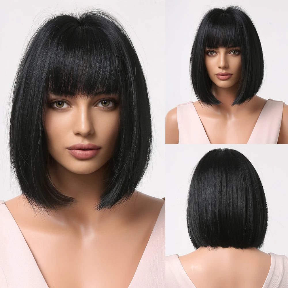 HENRY MARGU Ombre White Blonde Bob Synthetic Wig Short Straight with Bangs Natural Hair Wig for Women Cosplay Wig Heat Resistant